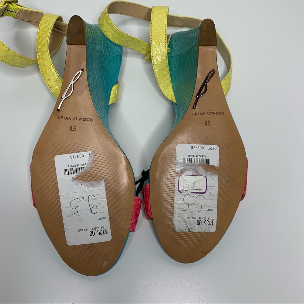 NWT NWT Brian Atwood Pastel Pink, Light Blue & Yellow Wedge Sandals - Picture 9 of 12